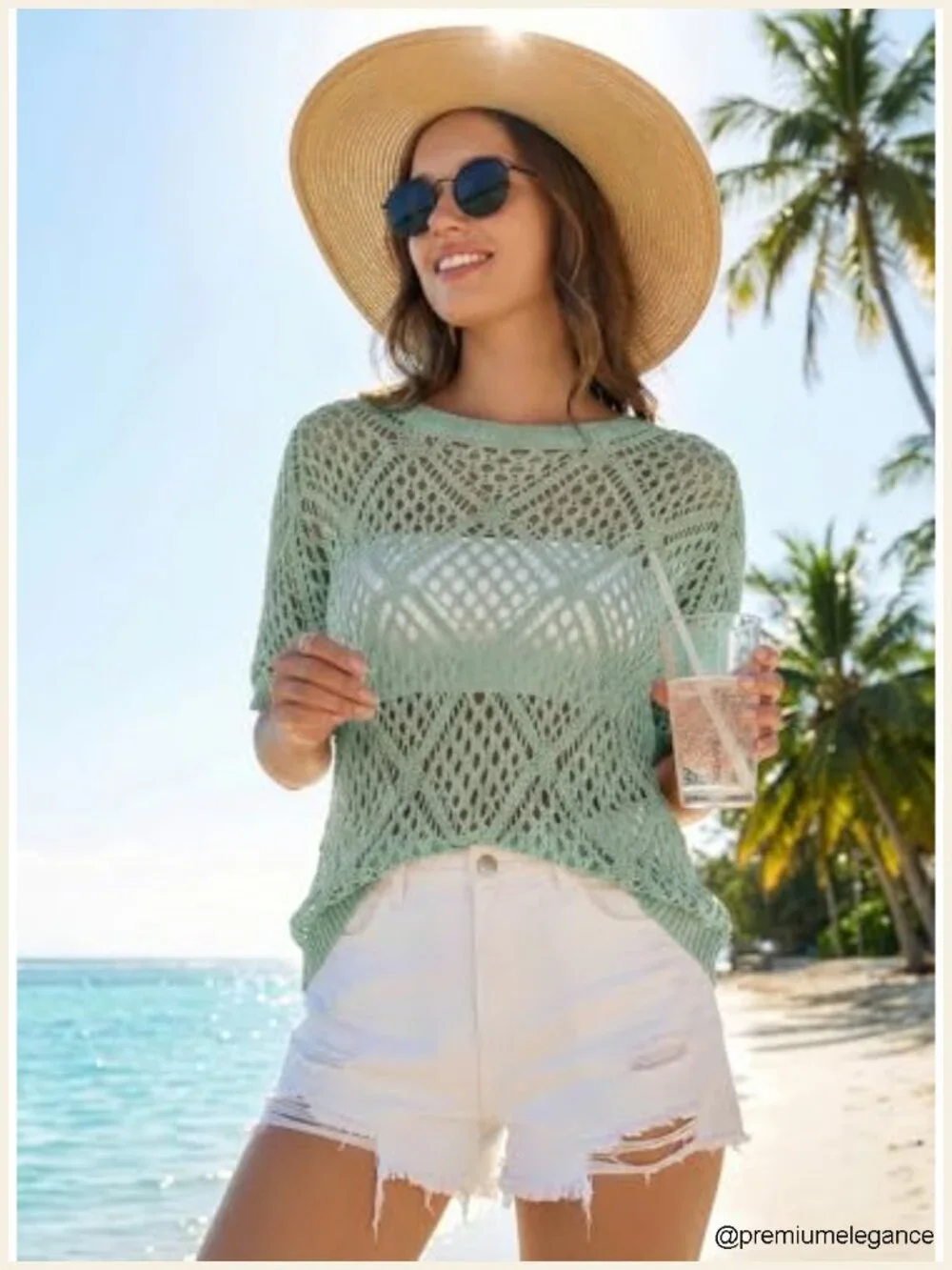 Crochet Hollow Out Off Shoulder Knit Cover Up Beach Swimsuit Coverup